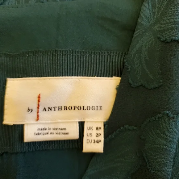 Anthropologie Jacquard Tunic Dress Green Teal Puff Sleeve Size 2P - Picture 10 of 11